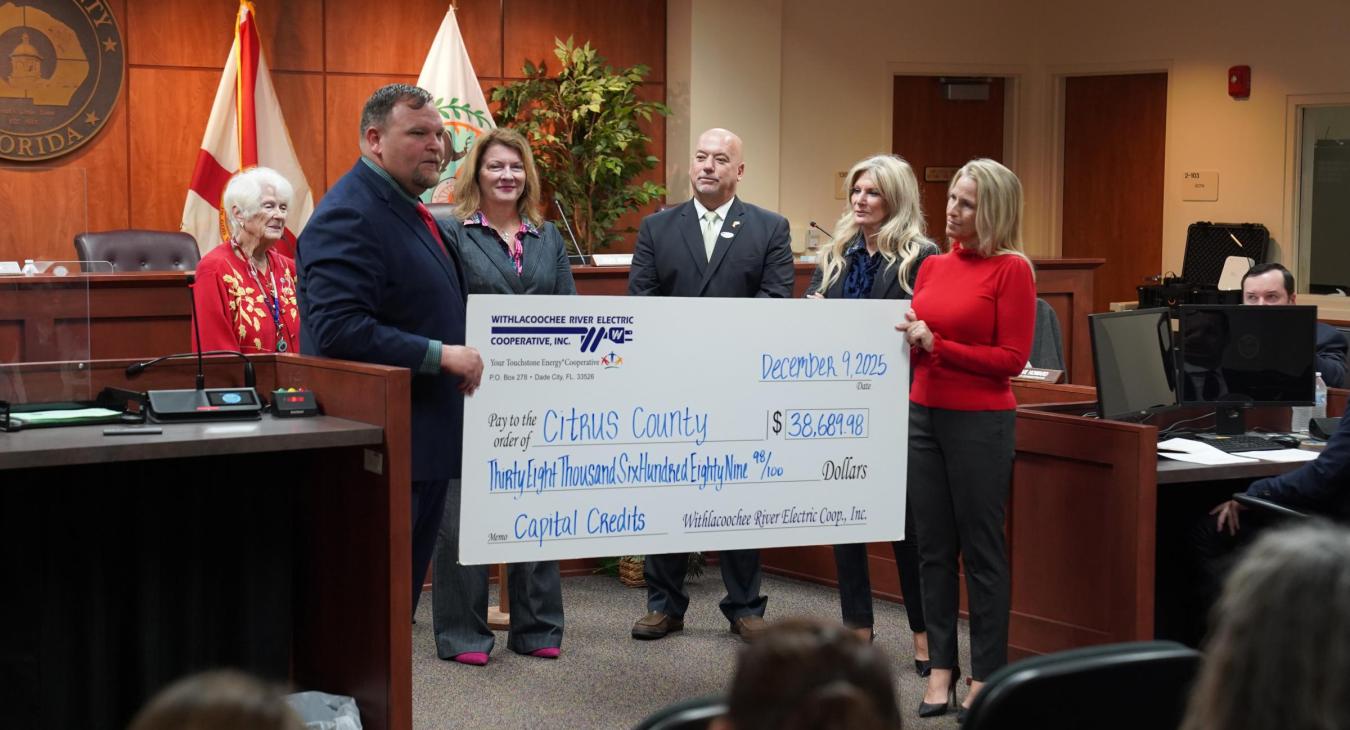WREC Presents Citrus County Board of County Commissioners their Capital Credits check for $38,689.98