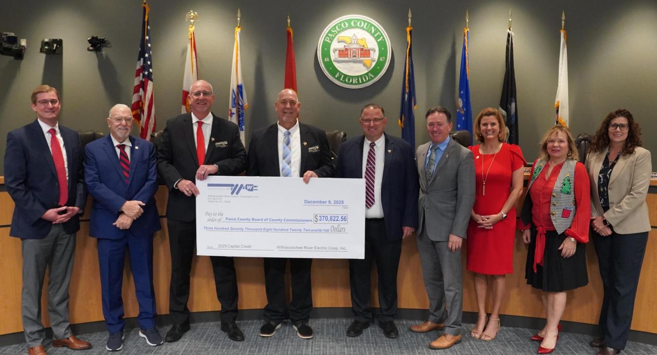 WREC Presents Pasco County Board of County Commissioners their Capital Credits check for $370,822.56