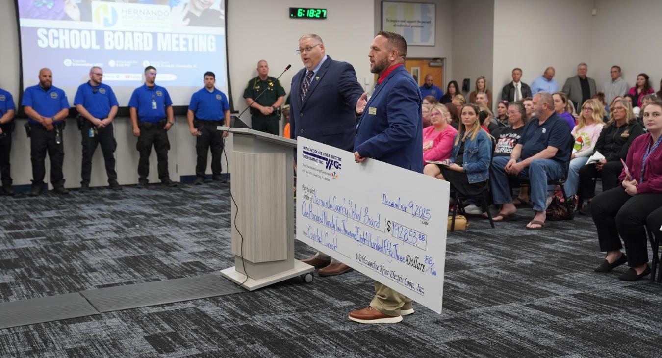 WREC Presents Hernando County School Board their Capital Credits check for $192,853.88